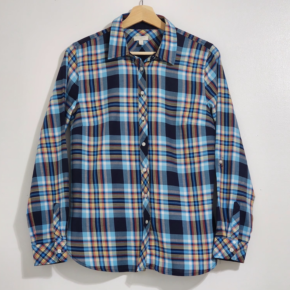 Talbots Women's Plaid Button Up Shirt Sz S 100% Cotton  Western Classic Casual